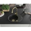 Granitinė virtuvinė plautuvė Mexen Kevin su maišytuvu ir sifonu, Metallic juodas/sidabrinis+Gold