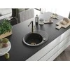 Granitinė virtuvinė plautuvė Mexen Kevin su maišytuvu ir sifonu, Juodas granite+Juodas/Gold
