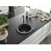 Granitinė virtuvinė plautuvė Mexen Kevin su maišytuvu ir sifonu, Juodas granite+Juodas/Chrome