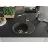 Granitinė virtuvinė plautuvė Mexen Kevin su maišytuvu ir sifonu, Juodas granite+Juodas granite/Gold