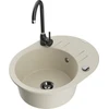 Granitinė virtuvinė plautuvė Mexen Kevin su maišytuvu ir sifonu, rusvai gelsvas+Juodas(B)