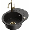 Granitinė virtuvinė plautuvė Mexen Kevin su maišytuvu ir sifonu, Metallic juodas/auksinis+Gold