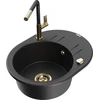 Granitinė virtuvinė plautuvė Mexen Kevin su maišytuvu ir sifonu, Metallic juodas/sidabrinis+Juodas/Gold