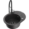 Granitinė virtuvinė plautuvė Mexen Kevin su maišytuvu ir sifonu, Juodas granite+Juodas/Chrome