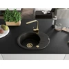 Granitinė virtuvinė plautuvė Mexen Kevin su maišytuvu ir sifonu, Metallic juodas/auksinis+Gold