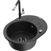 Granitinė virtuvinė plautuvė Mexen Kevin su maišytuvu ir sifonu, Metallic juodas/sidabrinis+Juodas/Chrome