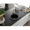 Granitinė virtuvinė plautuvė Mexen Kevin su maišytuvu ir sifonu, Metallic juodas/sidabrinis+Gold