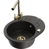 Granitinė virtuvinė plautuvė Mexen Kevin su maišytuvu ir sifonu, Metallic juodas/auksinis+Gold