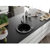 Granitinė virtuvinė plautuvė Mexen Kevin su maišytuvu ir sifonu, Metallic juodas/sidabrinis+Chrome