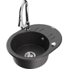 Granitinė virtuvinė plautuvė Mexen Kevin su maišytuvu ir sifonu, Juodas granite+Chrome