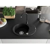 Granitinė virtuvinė plautuvė Mexen Kevin su maišytuvu ir sifonu, Metallic juodas/sidabrinis+Juodas