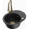 Granitinė virtuvinė plautuvė Mexen Kevin su maišytuvu ir sifonu, Metallic juodas/sidabrinis+Gold