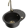 Granitinė virtuvinė plautuvė Mexen Kevin su maišytuvu ir sifonu, Metallic juodas/auksinis+Gold