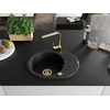 Granitinė virtuvinė plautuvė Mexen Kevin su maišytuvu ir sifonu, Metallic juodas/sidabrinis+Gold