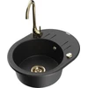 Granitinė virtuvinė plautuvė Mexen Kevin su maišytuvu ir sifonu, Metallic juodas/sidabrinis+Gold