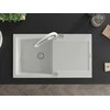 Granitinė virtuvinė plautuvė Mexen Leo su maišytuvu ir sifonu, Baltas+Baltas/Chrome