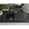 Granitinė virtuvinė plautuvė Mexen Leo su maišytuvu ir sifonu, Metallic juodas/sidabrinis+Juodas/Gold