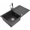 Granitinė virtuvinė plautuvė Mexen Leo su maišytuvu ir sifonu, Juodas granite+Chrome