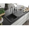 Granitinė virtuvinė plautuvė Mexen Leo su maišytuvu ir sifonu, Juodas granite+Juodas/Chrome