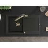 Granitinė virtuvinė plautuvė Mexen Leo su maišytuvu ir sifonu, Metallic juodas/sidabrinis+Juodas/Gold