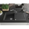 Granitinė virtuvinė plautuvė Mexen Leo su maišytuvu ir sifonu, Juodas granite+Juodas/Chrome