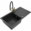 Granitinė virtuvinė plautuvė Mexen Leo su maišytuvu ir sifonu, Metallic juodas/sidabrinis+Juodas/Gold