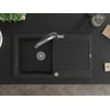 Granitinė virtuvinė plautuvė Mexen Leo su maišytuvu ir sifonu, Metallic juodas/sidabrinis+Juodas/Chrome