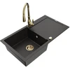 Granitinė virtuvinė plautuvė Mexen Leo su maišytuvu ir sifonu, Metallic juodas/auksinis+Gold