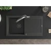 Granitinė virtuvinė plautuvė Mexen Leo su maišytuvu ir sifonu, Juodas granite+Juodas/Chrome