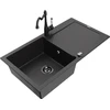 Granitinė virtuvinė plautuvė Mexen Leo su maišytuvu ir sifonu, Metallic juodas/sidabrinis+Juodas