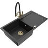 Granitinė virtuvinė plautuvė Mexen Leo su maišytuvu ir sifonu, Metallic juodas/sidabrinis+Juodas/Gold