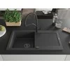 Granitinė virtuvinė plautuvė Mexen Leo su maišytuvu ir sifonu, Juodas granite+Juodas