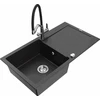Granitinė virtuvinė plautuvė Mexen Leo su maišytuvu ir sifonu, Metallic juodas/sidabrinis+Juodas/Chrome