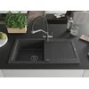 Granitinė virtuvinė plautuvė Mexen Leo su maišytuvu ir sifonu, Juodas granite+Juodas/Chrome