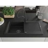 Granitinė virtuvinė plautuvė Mexen Leo su maišytuvu ir sifonu, Metallic juodas/sidabrinis+Juodas