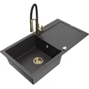 Granitinė virtuvinė plautuvė Mexen Leo su maišytuvu ir sifonu, Juodas granite+Juodas/Gold