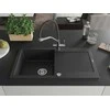 Granitinė virtuvinė plautuvė Mexen Leo su maišytuvu ir sifonu, Metallic juodas/sidabrinis+Juodas/Chrome