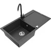 Granitinė virtuvinė plautuvė Mexen Leo su maišytuvu ir sifonu, Juodas granite+Juodas