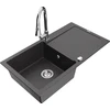 Granitinė virtuvinė plautuvė Mexen Leo su maišytuvu ir sifonu, Juodas granite+Chrome