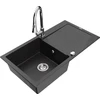 Granitinė virtuvinė plautuvė Mexen Leo su maišytuvu ir sifonu, Metallic juodas/sidabrinis+Chrome