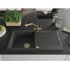 Granitinė virtuvinė plautuvė Mexen Leo su maišytuvu ir sifonu, Juodas granite+Juodas/Gold