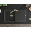 Granitinė virtuvinė plautuvė Mexen Leo su maišytuvu ir sifonu, Juodas granite+Juodas/Gold