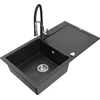 Granitinė virtuvinė plautuvė Mexen Leo su maišytuvu ir sifonu, Metallic juodas/sidabrinis+Juodas/Chrome