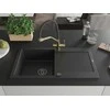 Granitinė virtuvinė plautuvė Mexen Leo su maišytuvu ir sifonu, Metallic juodas/sidabrinis+Juodas/Gold