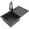 Granitinė virtuvinė plautuvė Mexen Leo su maišytuvu ir sifonu, Juodas granite+Juodas