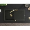 Granitinė virtuvinė plautuvė Mexen Leo su maišytuvu ir sifonu, Metallic juodas/auksinis+Juodas/Gold