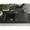 Granitinė virtuvinė plautuvė Mexen Leo su maišytuvu ir sifonu, Metallic juodas/auksinis+Juodas/Gold