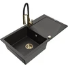 Granitinė virtuvinė plautuvė Mexen Leo su maišytuvu ir sifonu, Metallic juodas/auksinis+Juodas/Gold