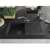 Granitinė virtuvinė plautuvė Mexen Leo su maišytuvu ir sifonu, Metallic juodas/sidabrinis+Juodas/Chrome