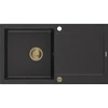 Granitinė virtuvinė plautuvė Mexen Leo su sifonu, Metallic juodas/sidabrinis+Gold, 900 x 500 mm